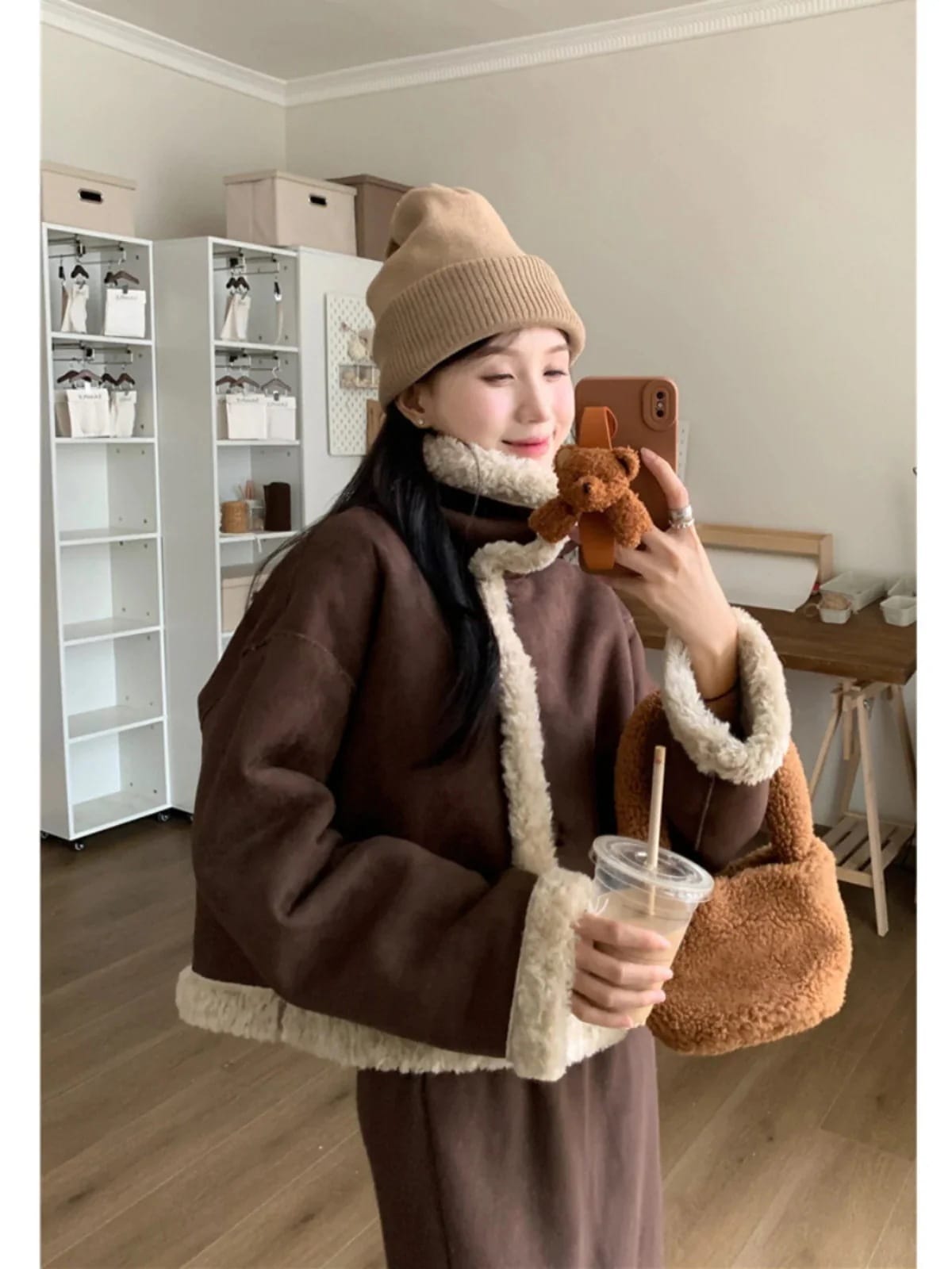 防寒 あったかアウター 風コートスタイルアップ かわいい ブルゾンファー付きファッション系裹起毛大人ゆったりカジュアルストリートサイズレディースムートン襟ゆるダボ シルエット学生通学
