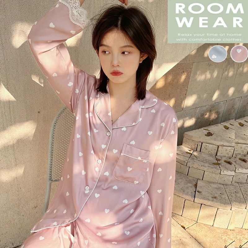 サテンパジャマ ルームウェア 高級 パジャマ 長袖 セットアップ上下セット サテン サラサラ レース かわいい おしゃれ 部屋着 安眠 レディース 春 夏 秋 快適 ラクチン プレゼント 前開き 上品