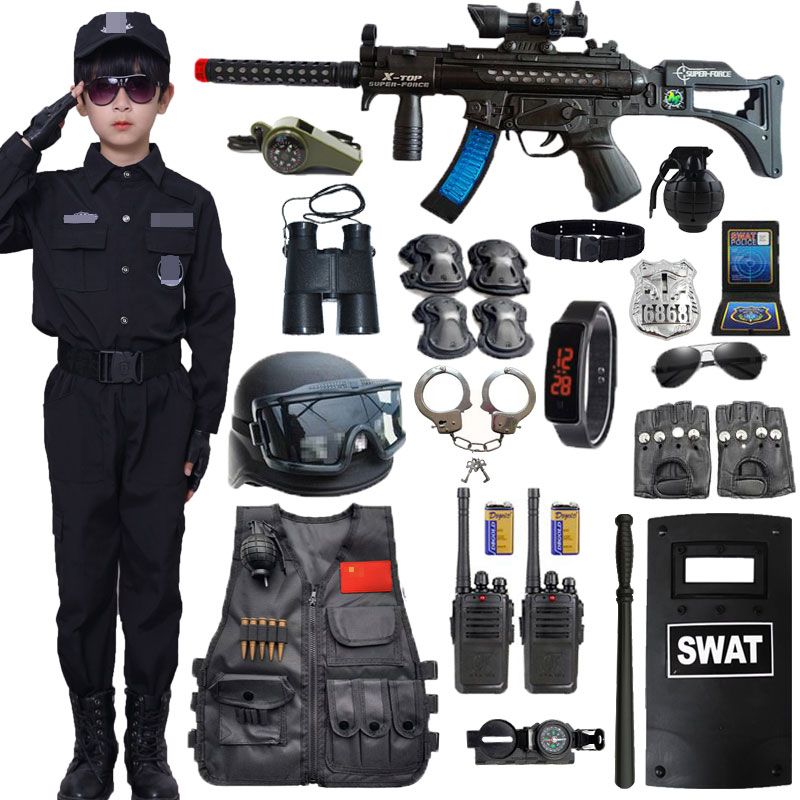 子供用おもちゃの銃セット小型特殊警察玩具ソフトバレットガン小型警察官少年cs特殊警察服半袖フルセット