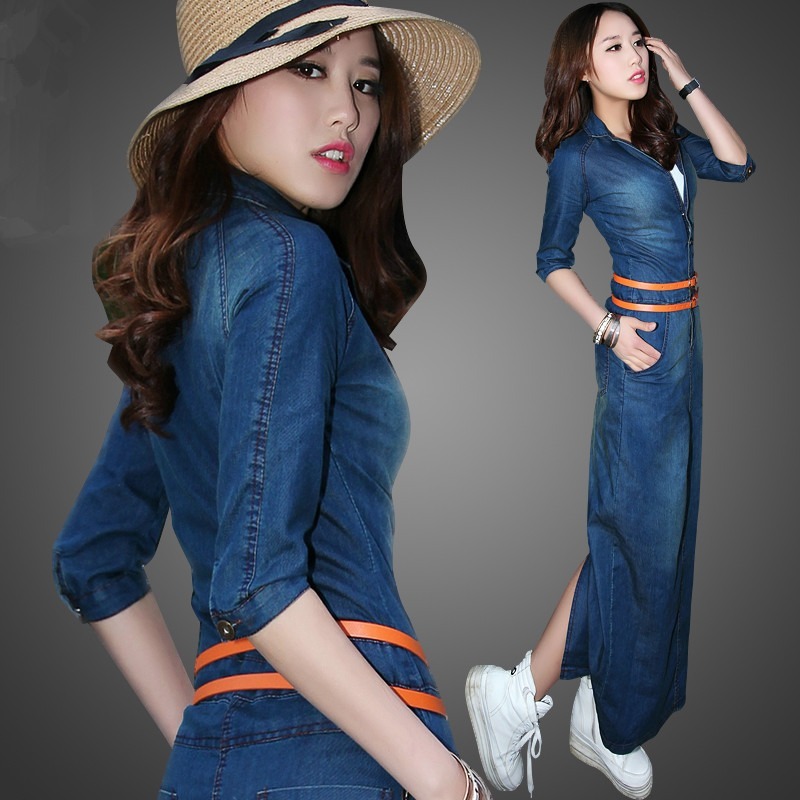 レディース ワンピース デニム ストレートパンツ ロング 7分袖 タイト スリム 細身 デニム ブルーデニム かわいい 大人可愛い きれいめ シンプル カジュアル 上品 おしゃれ かっこいい