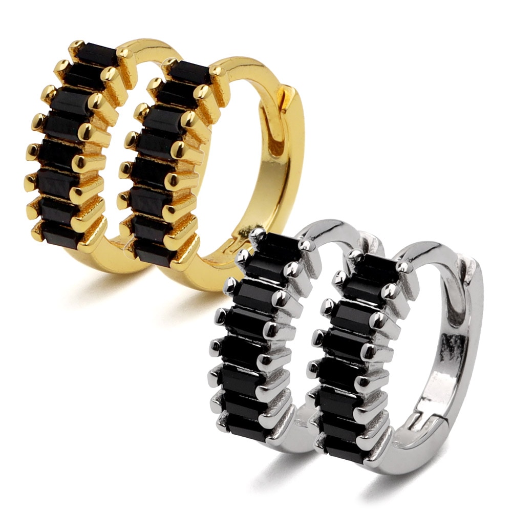 S925 CZ フープピアス ブラック [ce247]