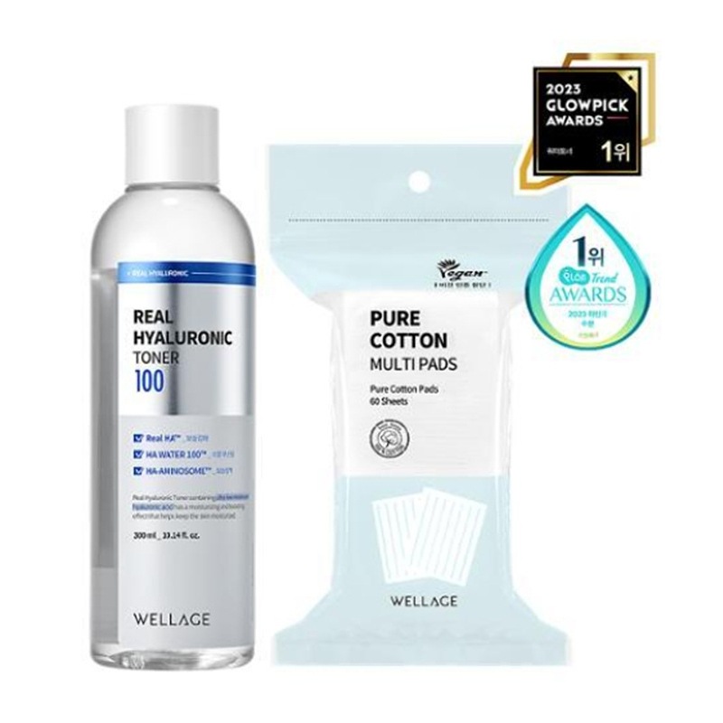 韓国コスメリアル ヒアルロニック 100 トナー 300ml + 化粧用コットン 60枚