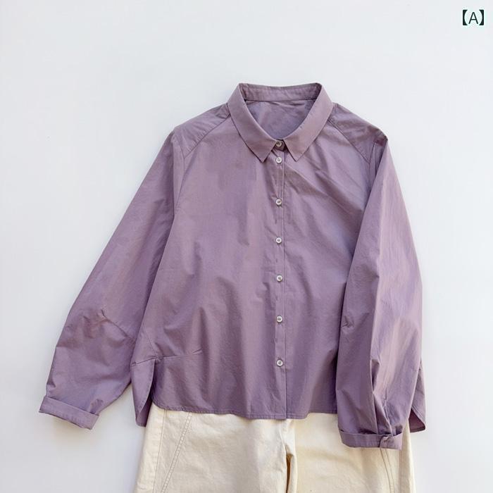 トップス　レディース　シャツ モランディ カラーの 綿 シャツ レディース フランス 文学 ウォッシュド コットンシャツ