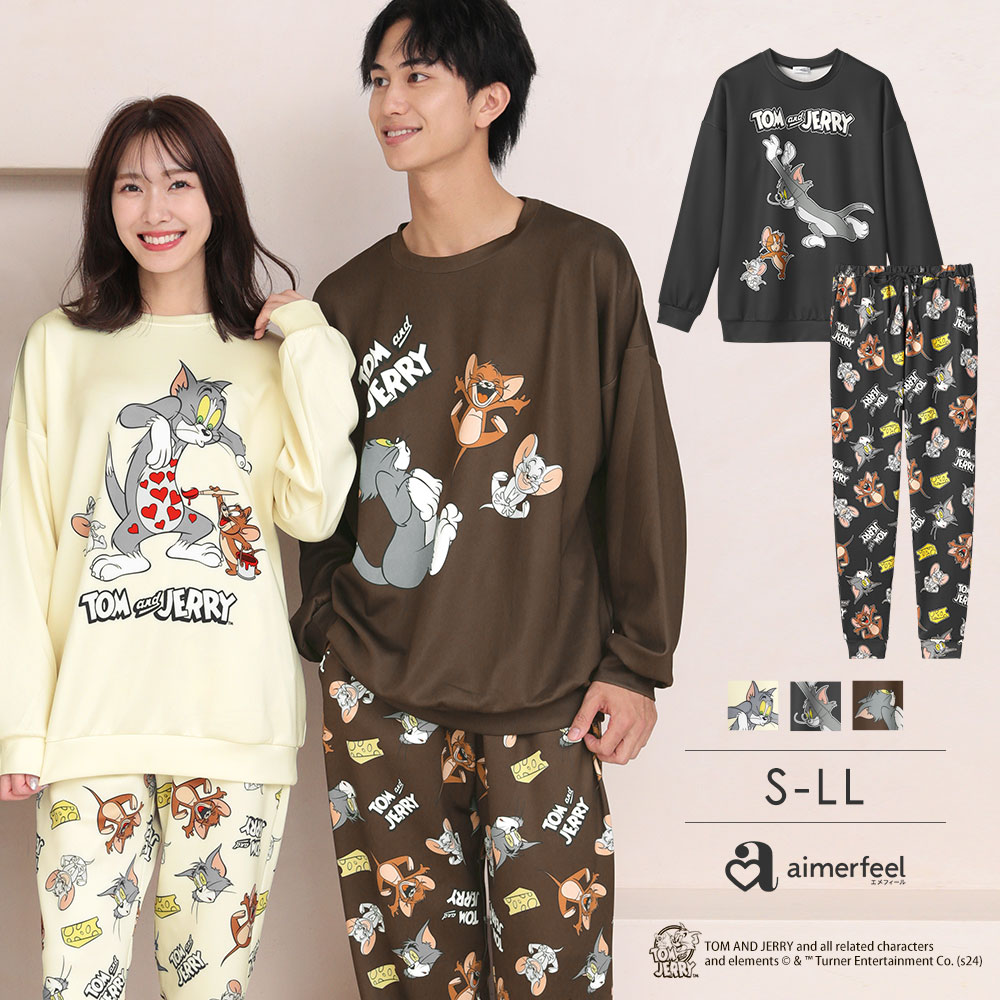 【セール！クーポン配布中】ルームウェア トムとジェリー 長袖 上下セット(男女兼用サイズ)(レディース パジャマ ナイトウェア セットアップ 上下セット 秋 冬 秋冬 リラックスウェア