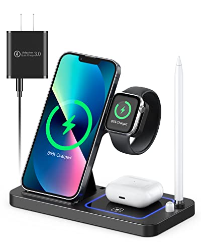 【2023最新型】TEPNICAL ワイヤレス充電器 Qi認証 4 in 1急速充電15W/10W/7.5W iPhone 15/14/13/12シリーズ対応/Galaxy/Note/Apple Ai