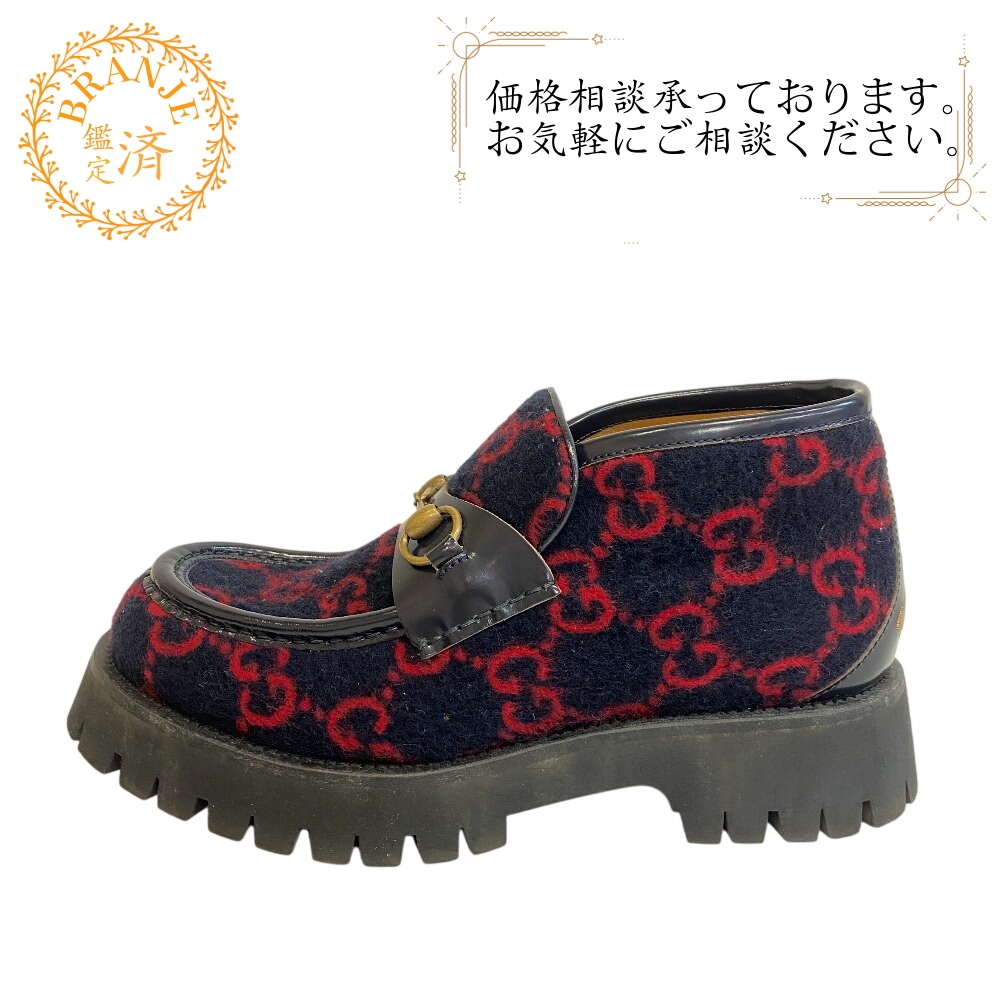 598315 ホースビット ビー刺繍 ウール ローファー ネイビー メンズ 26.5