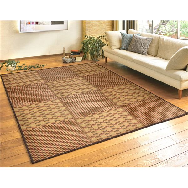 い草 ラグマット 絨毯 約120×180cm ブラウン 抗カビ い草コンパクトパフラグ 裏貼り 撥水 キハチ リビング ダイニング