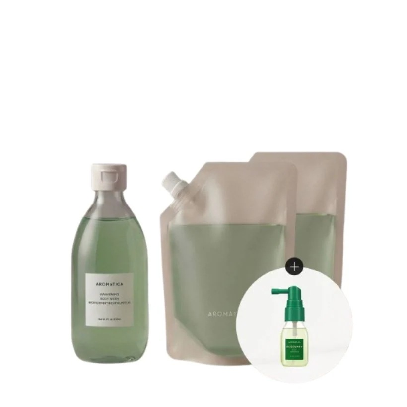 アウェイクニング ボディウォッシュ 本体＋リフィル2個（300ml＋300ml×2）＋（ルートインハンサー30ml）#ペパーミント #ユーカリ #肌刺激指数0.00 #クーリング