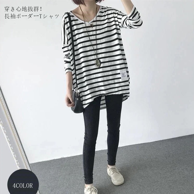 新品 大人気 Tシャツ レディース ボーダー 長袖 ラウンドネック トップス カットソー オシャレ 春 冬 春春冬春