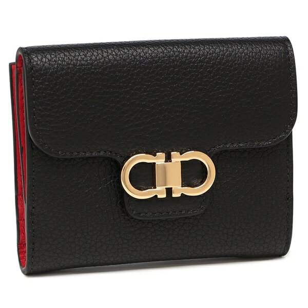 二つ折り財布 ダブル ガンチーニ バイカラー ブラック レッド レディース Salvatore Ferragamo 220961 0785777