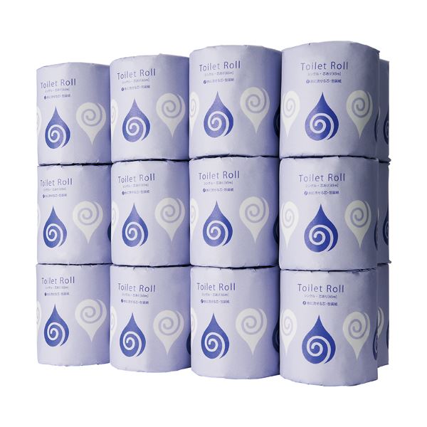 （まとめ）TANOSEE トイレットペーパー水に流せる芯＆包装紙 シングル 65m 1ケース（24ロール）(×5セット)