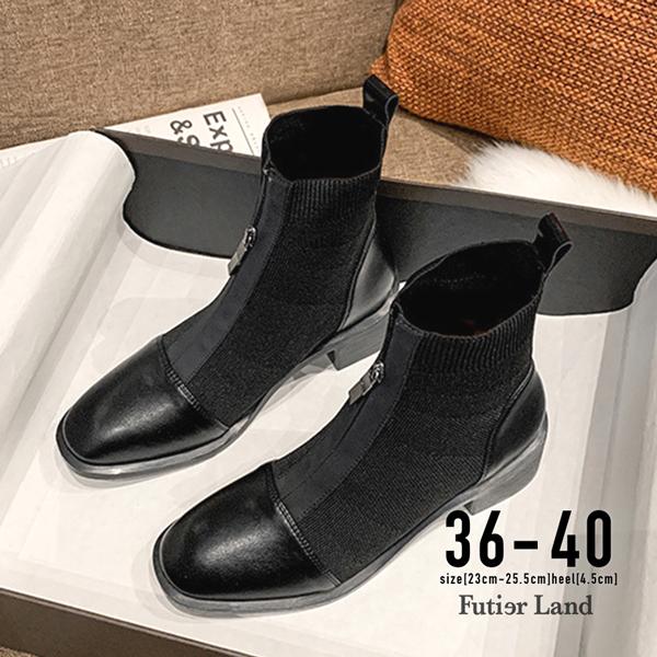ブーツ ショートブーツ 上品 秋冬 エレガント 高級感 カジュアル ストリート 韓国コーデ / フロントジップフィットショートブーツ