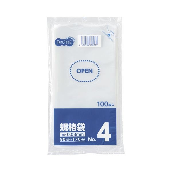 （まとめ）TANOSEE 規格袋 4号0.03×90×170mm 1パック（100枚）(×50セット)