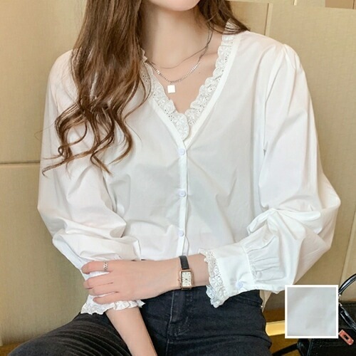ブラウス シャツ 韓国 ファッション レディース 春 秋 冬 カジュアル コーデ シンプル 定番 セレカジ 20代 30代 40代 2025大きいサイズ パンチングレース スタンドカラー風 フェ
