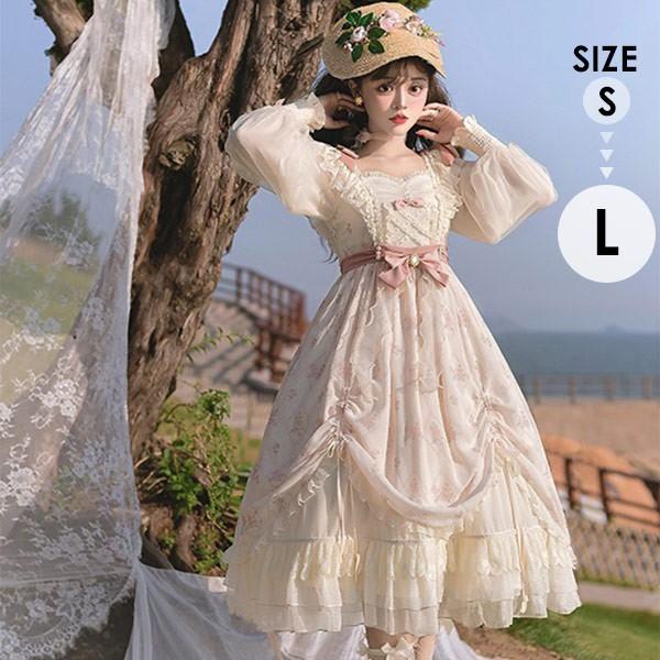 【人気製品 急速出荷】 ロリータドレス 女の子 オリジナル 日常 かわいい パーティー 長袖 写真映え 撮影用 花柄 春 秋 イベント 学園祭 文化祭