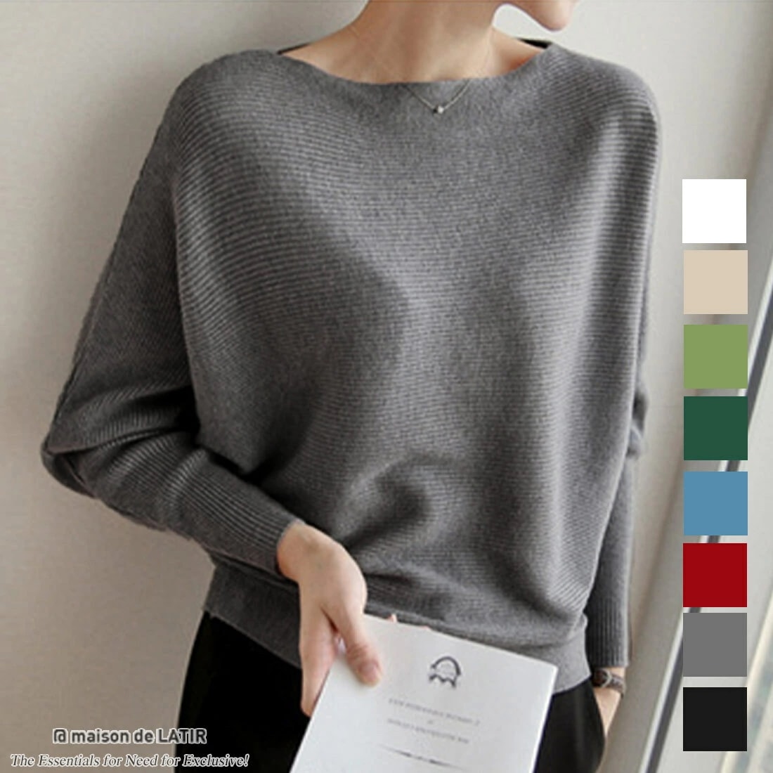 秋即戦力 ボリューム袖ボートネック極上ニットトップス 軽量 リブ セーター 二の腕カバー リラックス 華奢見せ タイト 細見え韓国ファッション 秋 セクシー 秋服 韓国 ホーム オフィス