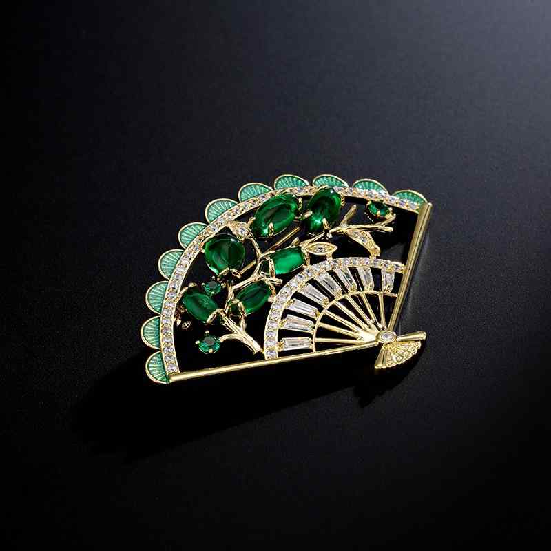 ブローチ レディース おしゃれ セレモニー 入学式 卒業式 ハイエンド ジルコン 精巧 中国 扇子 コート カーディガン アクセサリー ピン ギフト