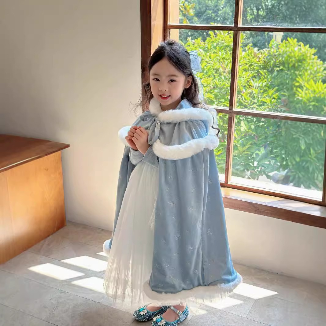 2024新入荷 子供服ガールズ秋と冬漫画エルサ誕生日ドレスドレスマント
