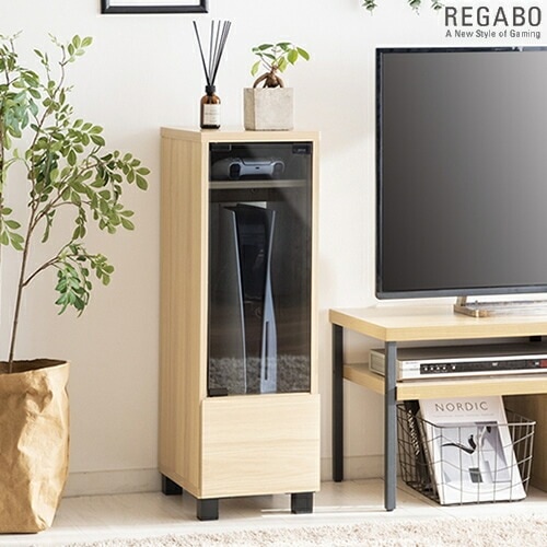 宮武製作所【お客様組み立て】デザイナーズゲームラック REGABO（レガボ） ナチュラル PS5やSwitchなど据置型ゲーム機収納に GRK-003-NT【ゲーム機ラック ゲームインテリア ガラス扉