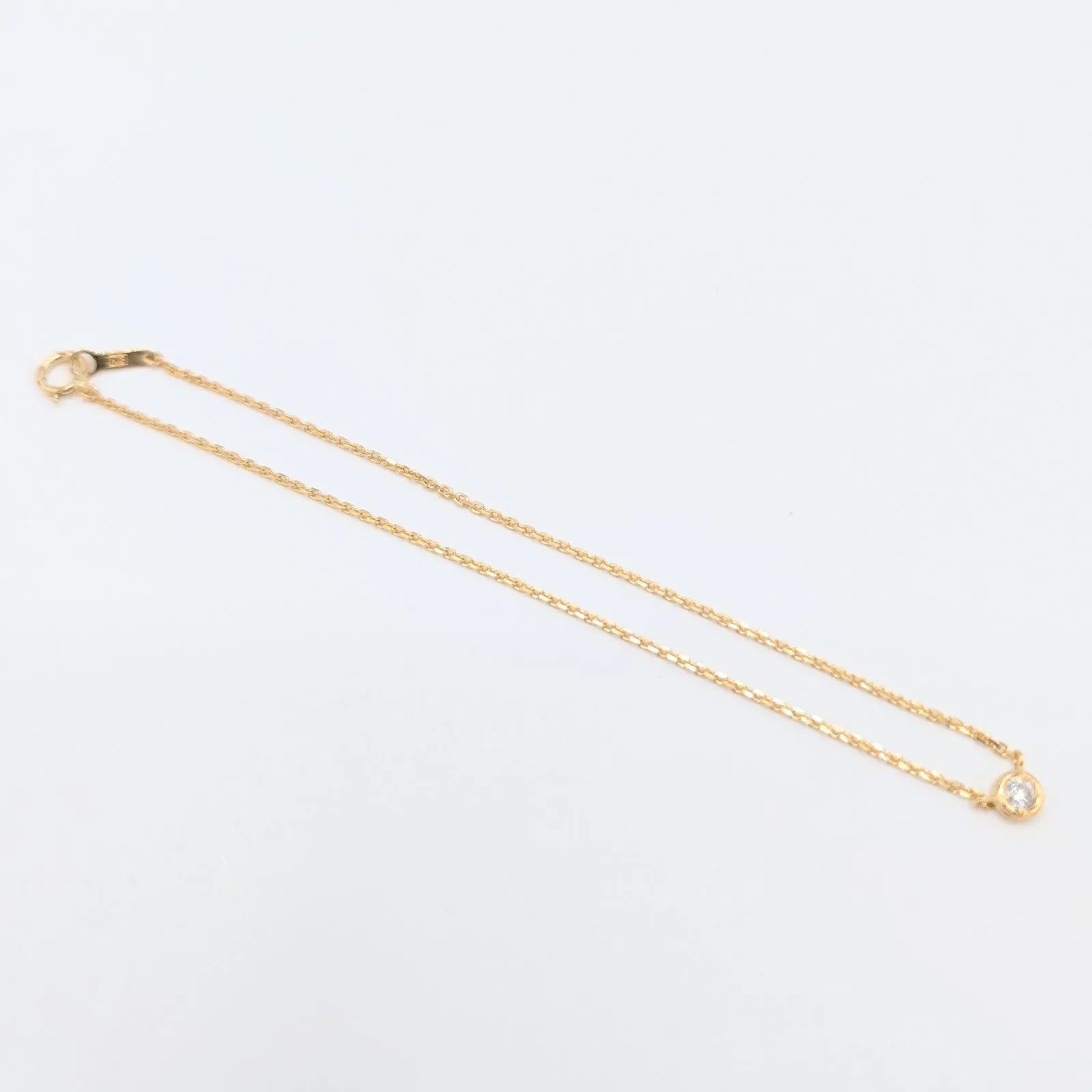 【新品仕上済】1P ダイヤモンド アンクレット ブレスレット K18YG-1.8g 0.12ct イエローゴールド