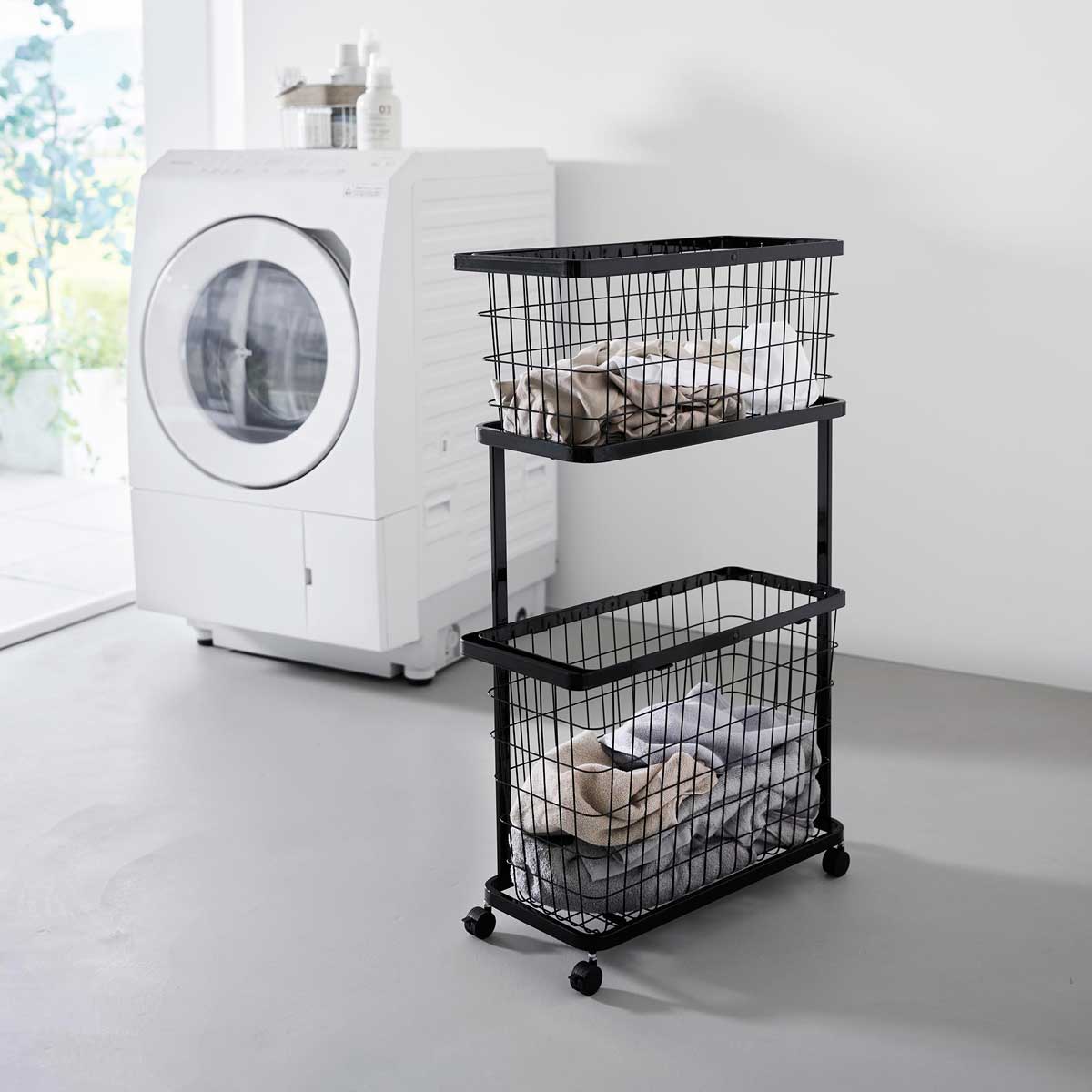 ランドリーバスケット 山崎実業 tower タワー ランドリーワゴン+バスケットセット スリム 8465 ブラック