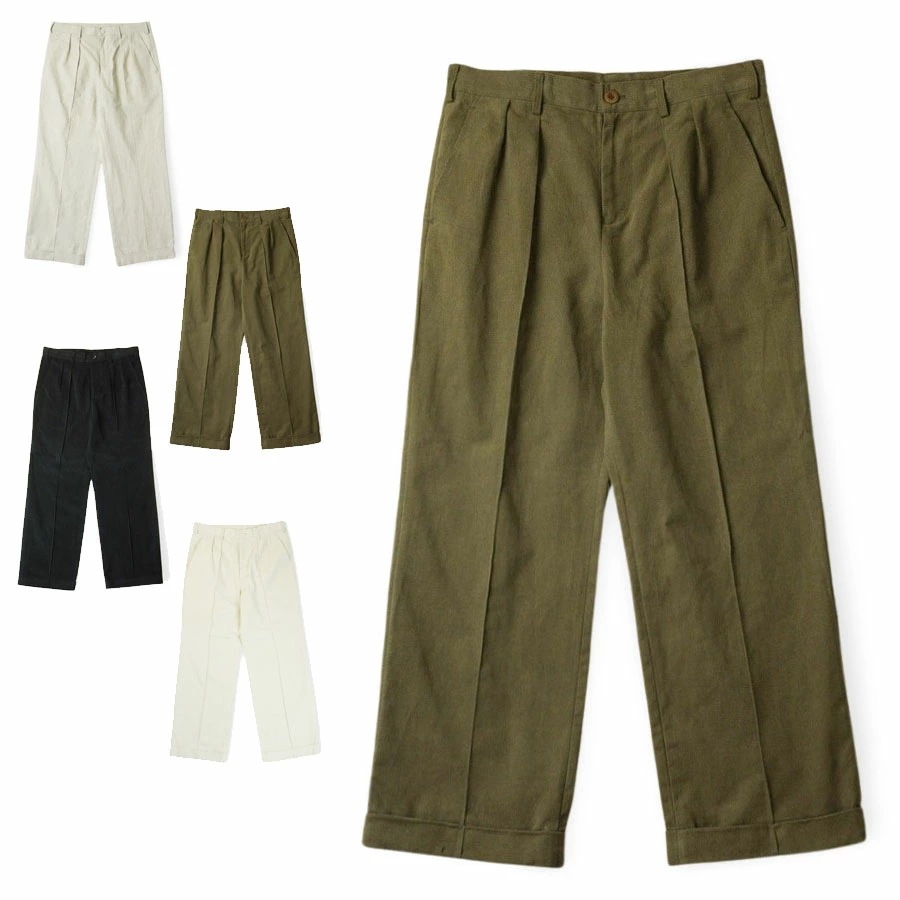 タックパンツパンツTUCK PANTS TWILL LINENLAUNCH BASIC TRADE ラウンチベーシックトレードBROWN(ブラウン)OFFWHI