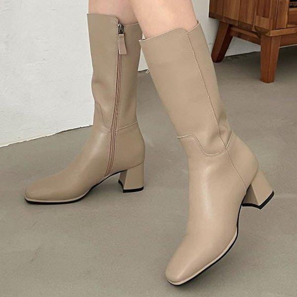 [シューズ] レザーハーフ 女性用アンクルミドルブーツ 6cm sy8025