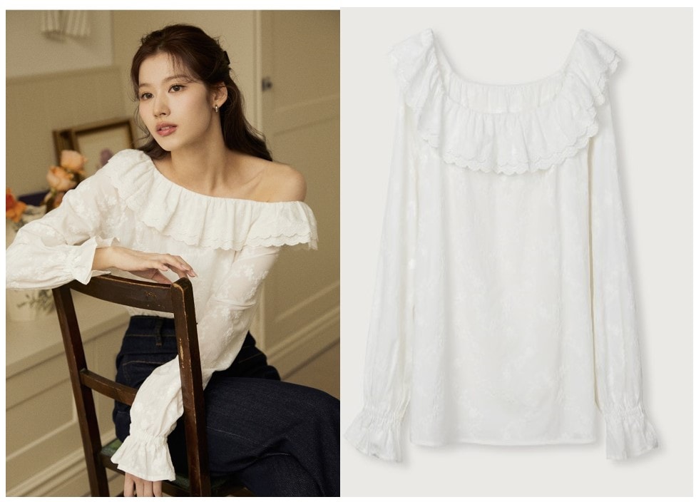 KATERINA embroidery off-shoulder shirt_white
