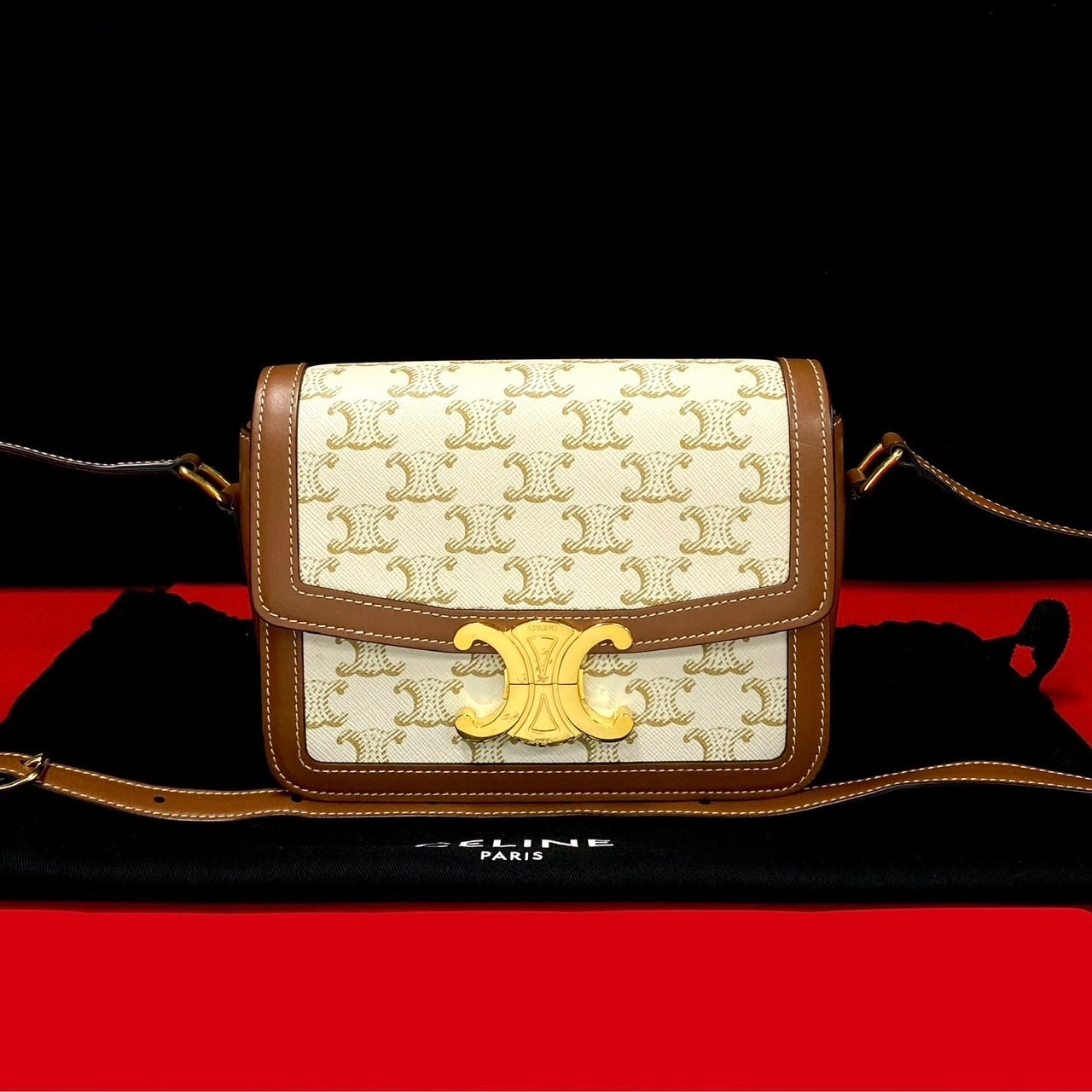 ティーン トリオンフ ロゴ 金具ショルダーバッグ レザー PVC ホワイト 25243