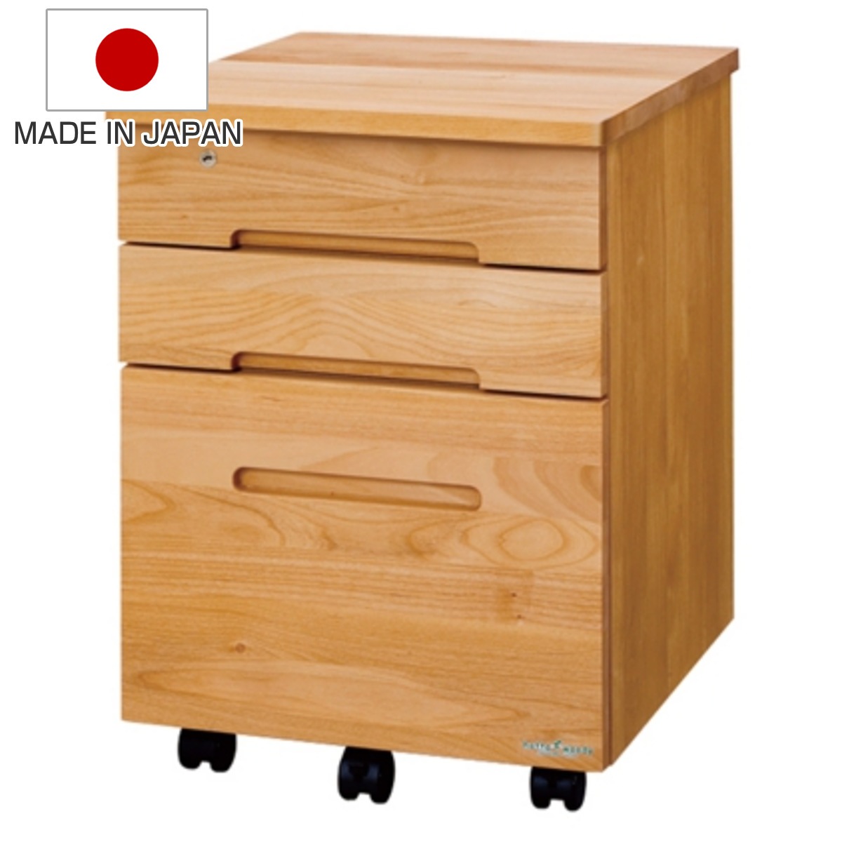 デスクワゴン キャスター付 3段 幅42.1cm 学習机用 共通袖 鍵付き 引き出し デスク横 ワゴン 学習ワゴン サイドワゴン 無垢 木製 日本製 木目 リビング学習 リビング 北欧