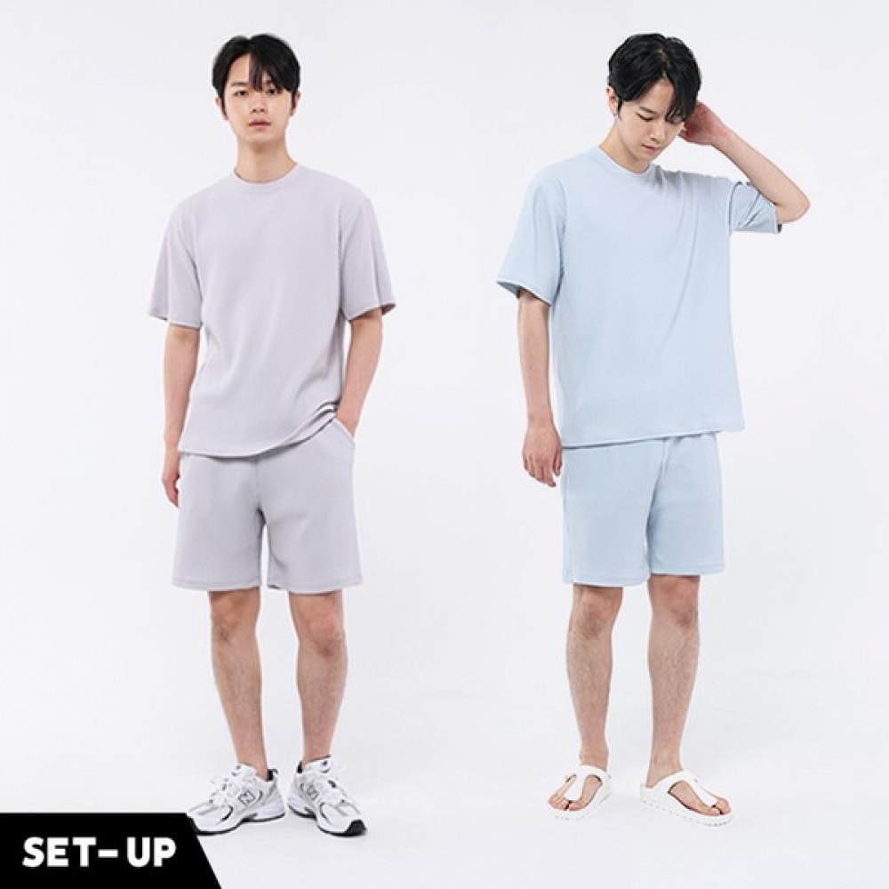 (TOPBOY) ユニセックスサマープリーツ半袖ショーツ上下セット (BTBS_1016)