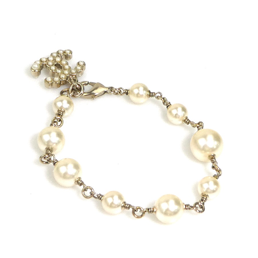 シャネル CHANEL ブレスレット ココマーク メタル/フェイクパール ゴールド/ホワイト レディース e61435a