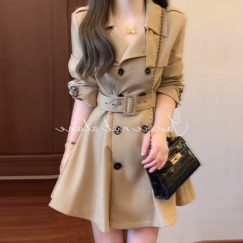 スタイリッシュで多用途ウエストにフィット長袖女性用スリムトレンチコート春と秋に最適で優雅さと洗練さを醸し出します