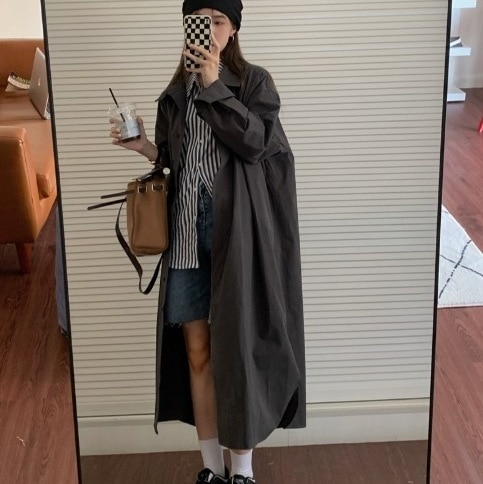 レトロ風 モテコーデ アウター コート ロングコート ロング ロング丈 袖あり 長袖 襟付き 前開き ボタン かわいい 可愛い きれいめ シンプル カジュアル おしゃれ お洒落 かっこいい