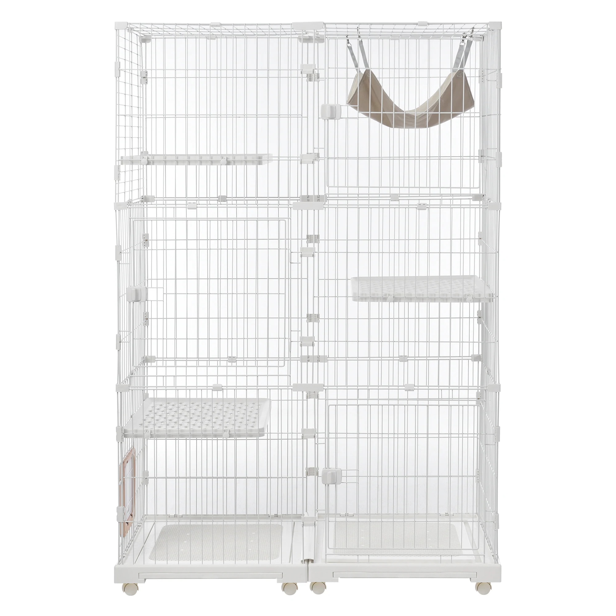 猫 ケージ キャットケージ 3段 幅広設計 自由組み合わせ トレー付き 猫ドア付き ハンモック付き 大型 猫ゲージ 高級感 おしゃれ キャットハウス ネコ ハウス 多段 留守番 保護 脱走防止 多頭飼