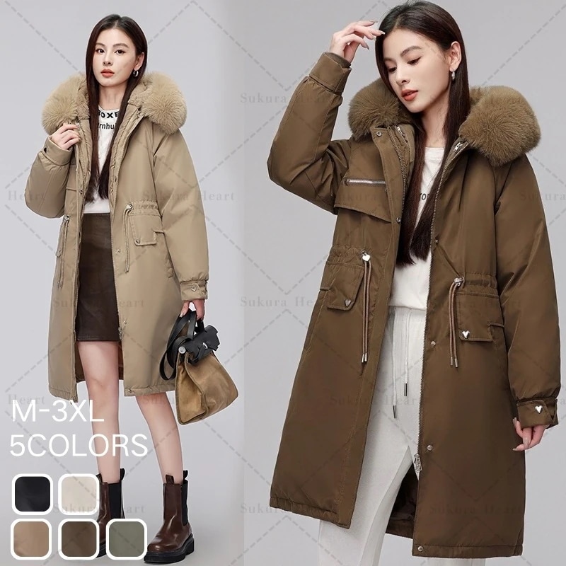 即納男女兼用25新作 ダウンコート レディース ロング アウター 取り外し可能 モコモコ ファーカラー 厚手 裏起毛 コート ダウンジャケット 防寒 ウォーム 韓国ファッション