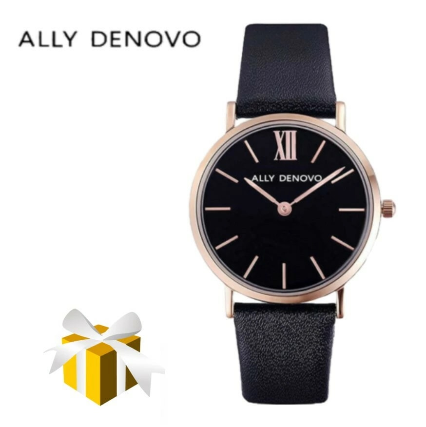 【ALLY DENOVO】Mini New Vintage 30mm ローズゴールド ブラック 腕時計 レディース AS5001-10
