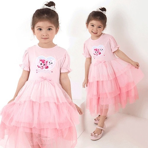 【公式】キャッチ！ティニピン ハチュピン プリンセスドレス / 韓国子供服 チュールドレス キッズワンピース /お姫様 コスプレ 衣装 ティニピン服 ピンク