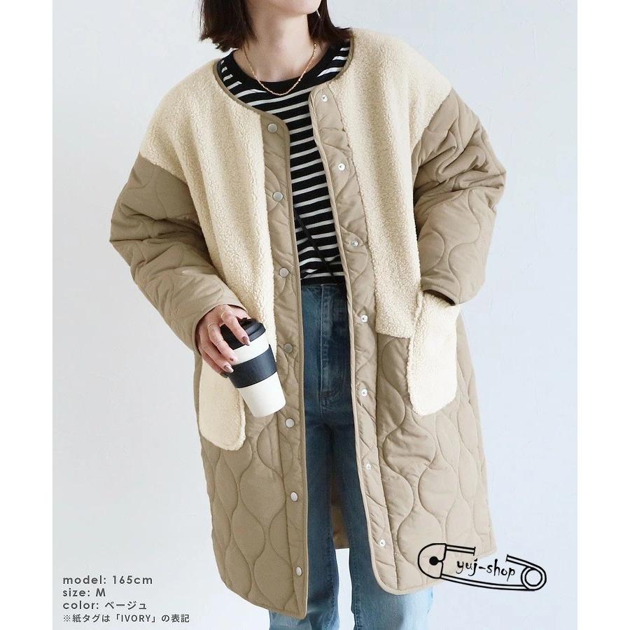 品質いいな新品 キルティング ボアコート レディース ビッグシルエット アウター ノーカラー