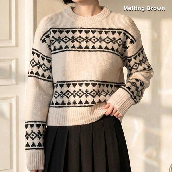 女性の冬のノルディックプルオーバーニット PR26