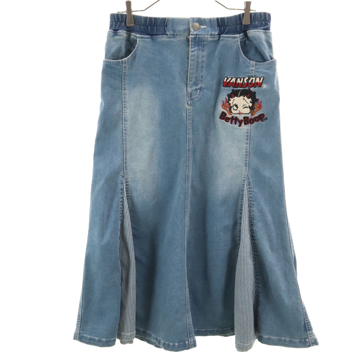 VANSON Cottons バンソンコットンズ BETTY BOOP ベティブープ コラボ ロング丈 デニム マーメイドスカート XL ウォッシュブルー レディース 古着