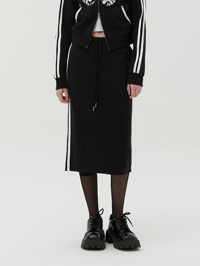 UNION JACK JERSEY MIDI SKIRT [BLACK]