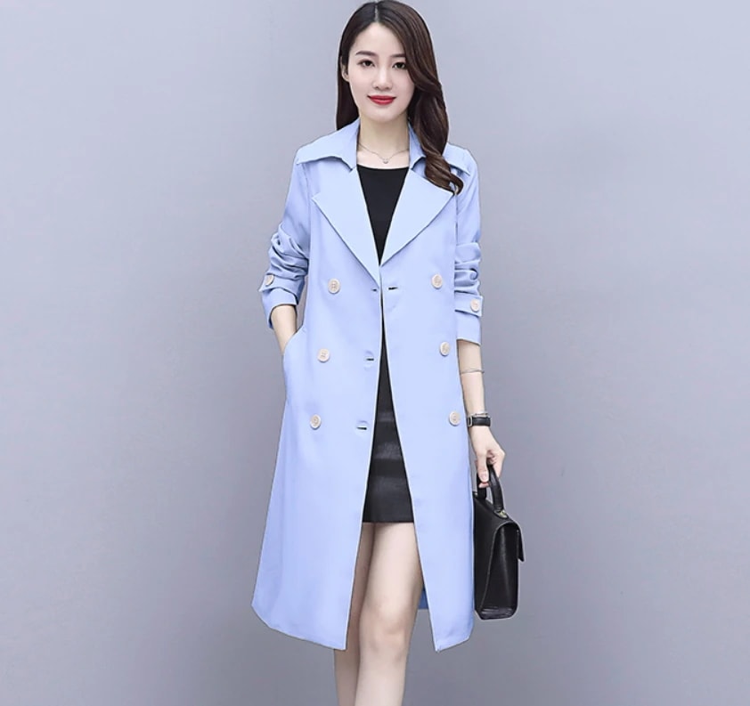 アウター コート 上着 トレンチコート 膝丈 ひざ丈 膝下 袖あり 長袖 襟付き ストレート ベルト ウエストリボン バックリボン ポケット 前開き 薄手 かわいい 大人可愛い きれいめ シンプル