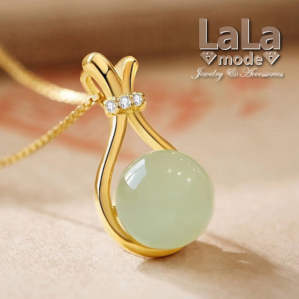 Qoo10] LaLa mode ネックレス レディース 翡翠 雫 ピンク