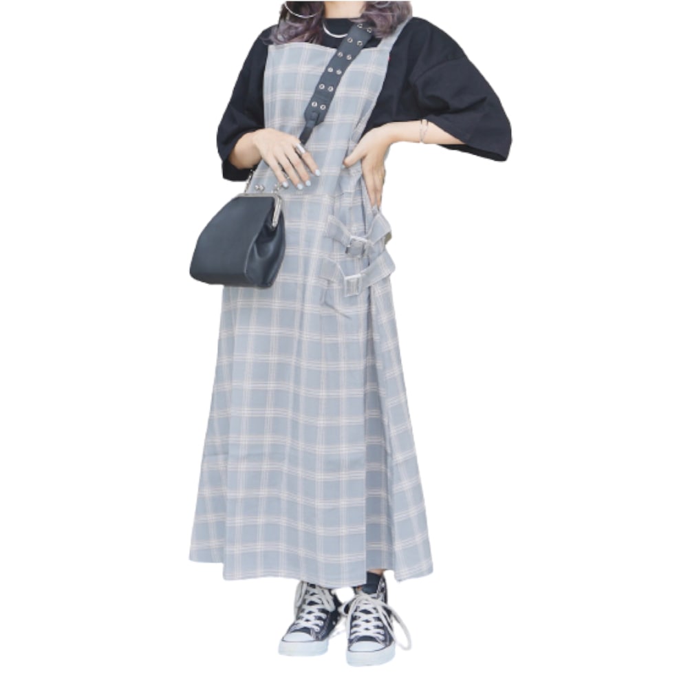 Belted Design Check Salopette Skirt A,D,G レディース