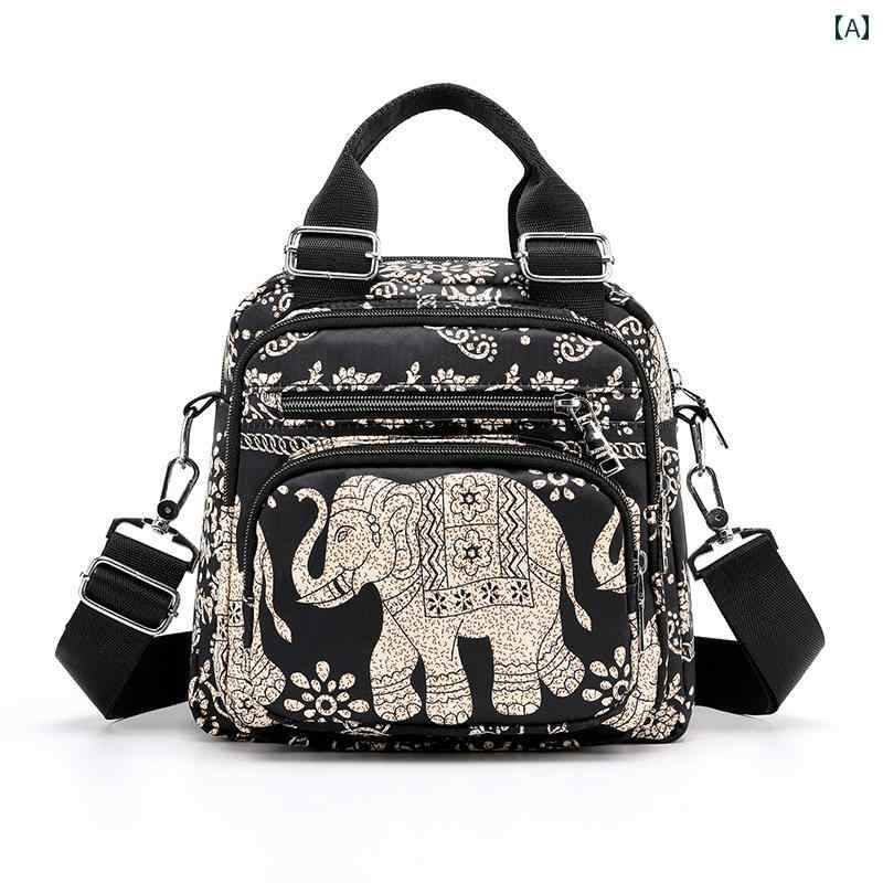 ショルダーバッグ レディース 鞄 ナイロン リュックサック プリント エスニック ヒョウ柄 レオパード ゾウ クマ