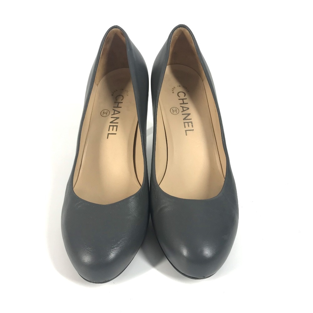 パンプス G31298 CC ココマーク 靴 ハイヒール ピンヒール 7.5cmヒール ラウンドトゥ レザー グレー