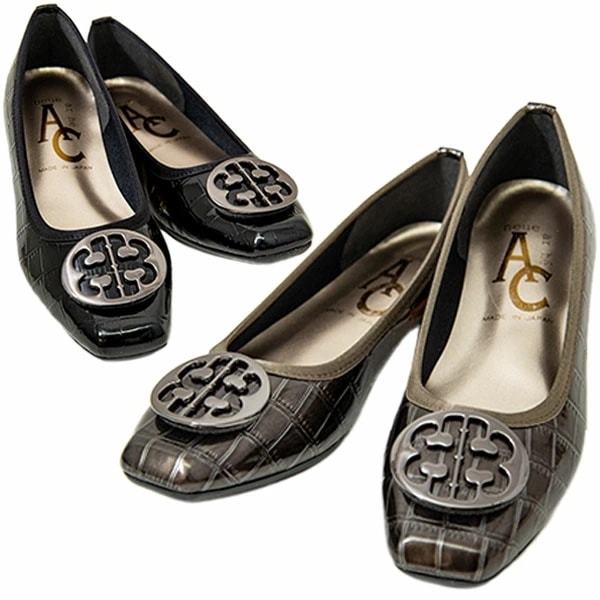 neue ar he AC エーシー 1787 レディース パンプス 日本製 エナメル加工 バックル クロコ 3E スクエアトゥ 疲れにくい お洒落 綺麗め 安定感 MADE IN JAPANスクエアトゥ