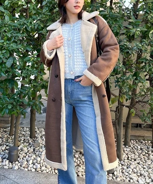 コート アウター ボア切替フェイクムートンコート レディース