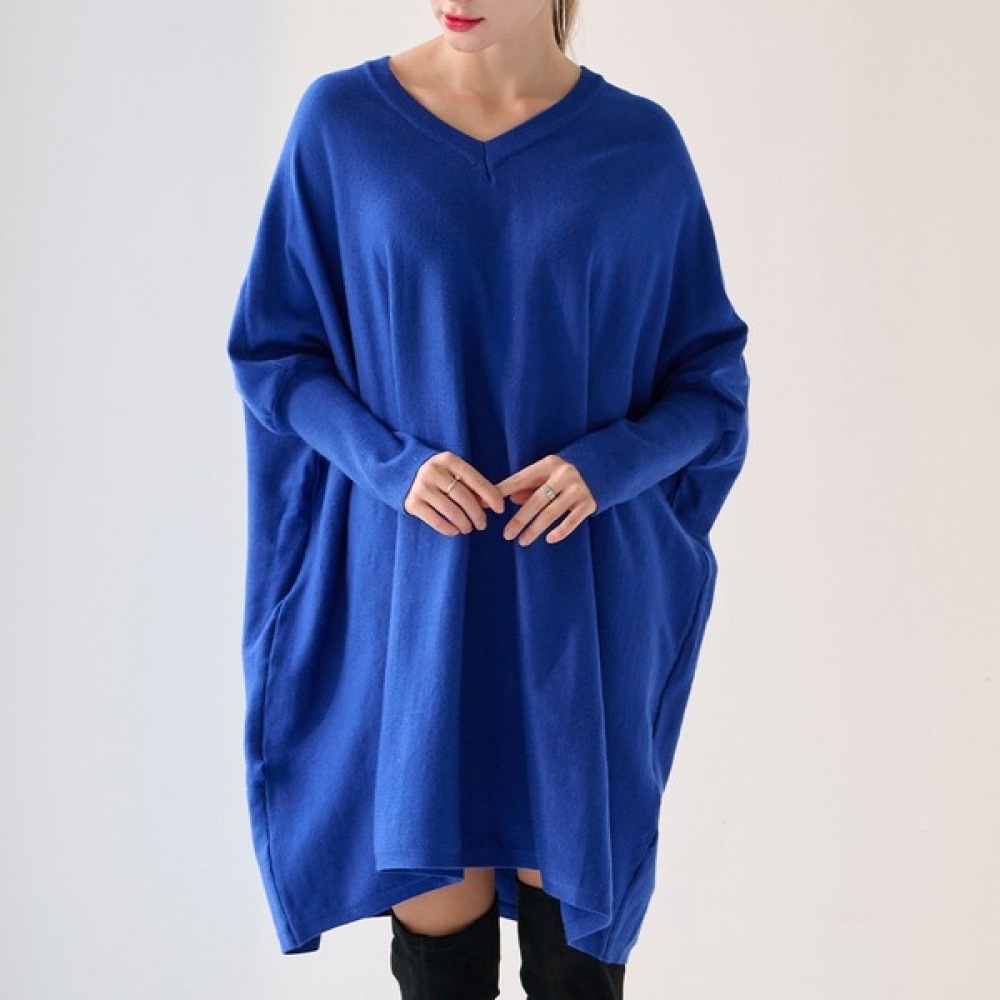 (UNIKE) Vネックロングニットワンピース